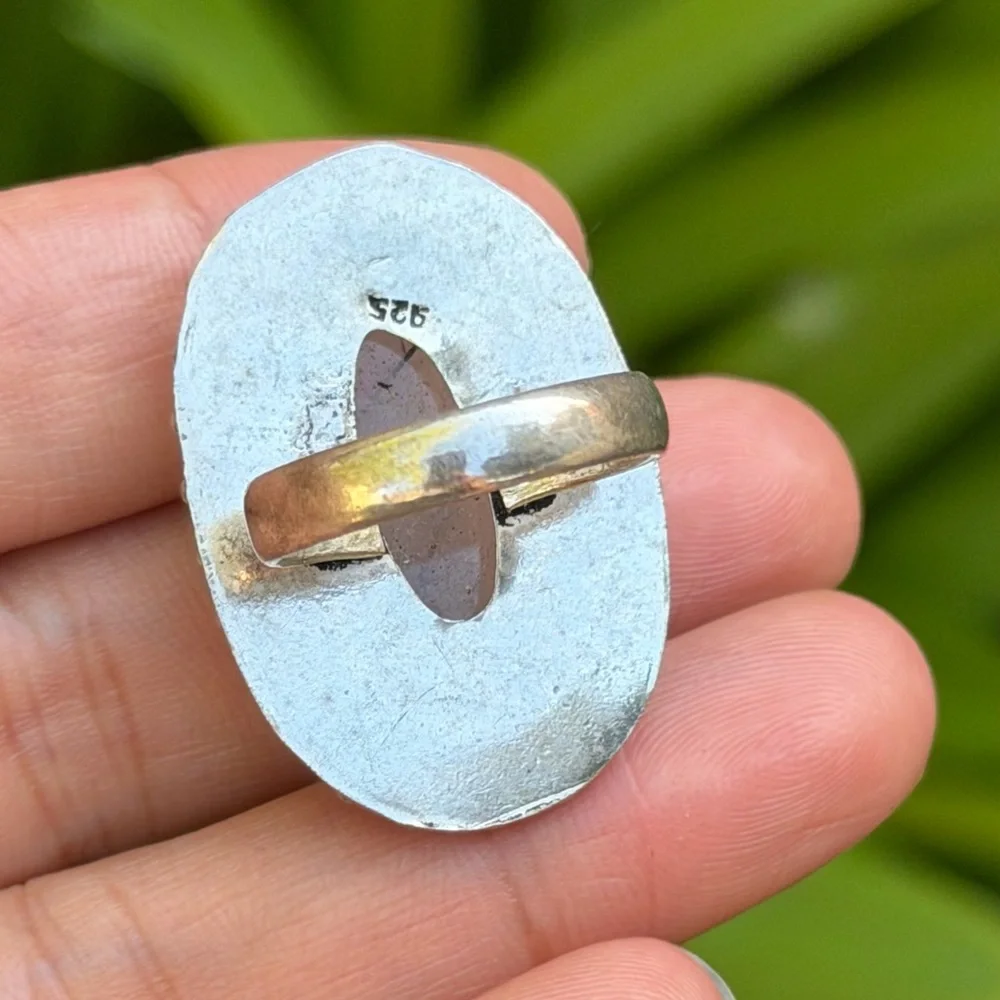 SIZE 7.25 925 silver plated black rutile quartz‎ ring 0376